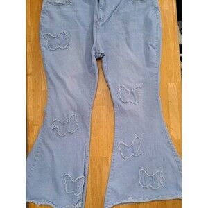 Butterfly Flare Jeans Womens Size 4XL Light Wash High Rise Stretch